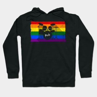 Gay Pride Rainbow Flag - Drum Kit Drummer Shadow Hoodie